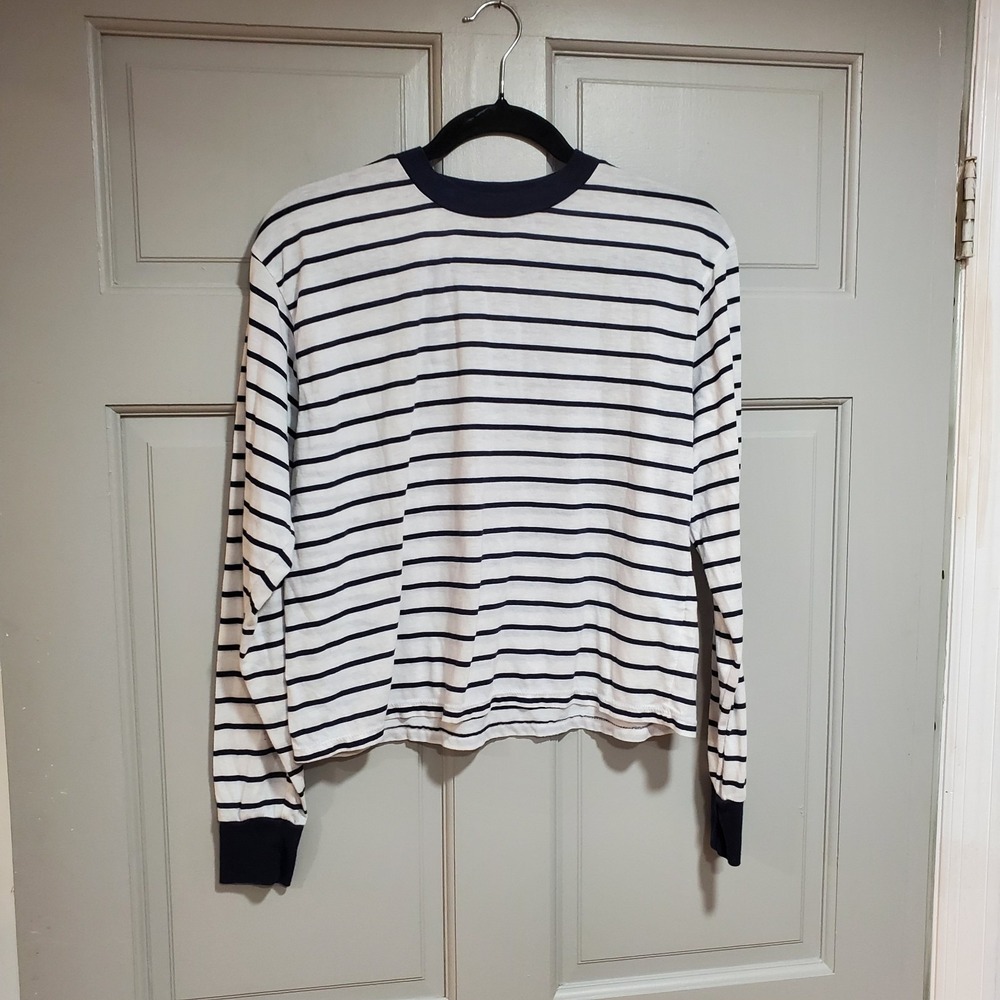 Brandy Melville Striped Women Top Long Sleeve Tee Contrast Neck Cuffs Indie OS
